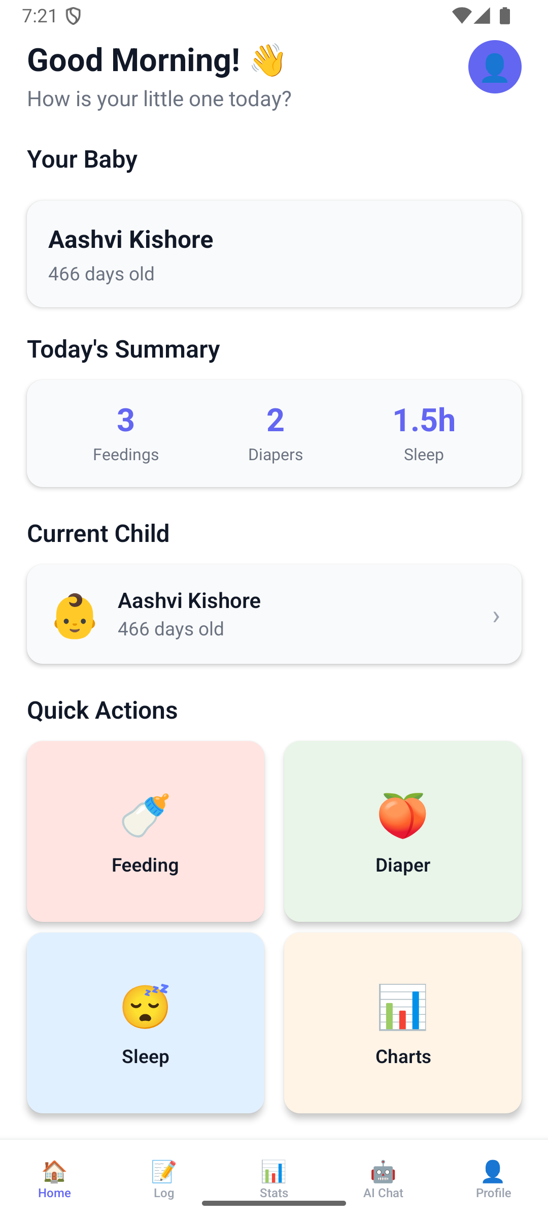 NannyBot Home Dashboard - Track your baby's daily activities